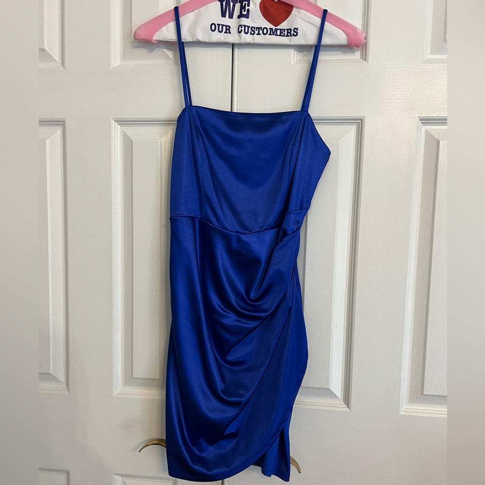 Bright Blue satin Size large body con dress